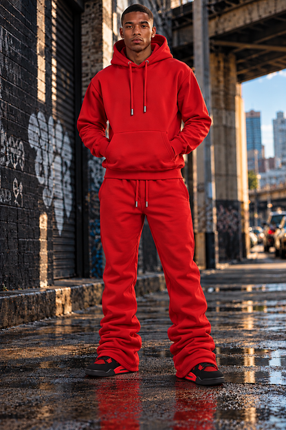 Red Stacked Flare Sweatsuit