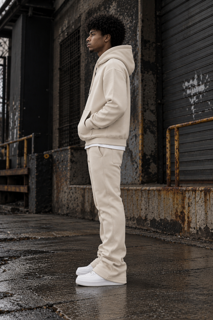 Cream Stacked Flare Sweatsuit