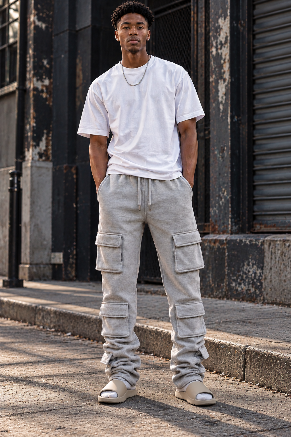 Gray 6 Pocket Stacked Flare Sweats
