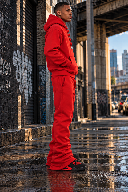 Red Stacked Flare Sweatsuit