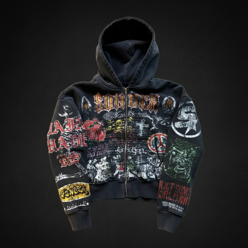 Black SunCity Retro Hoodie — Dark Luxury Studio