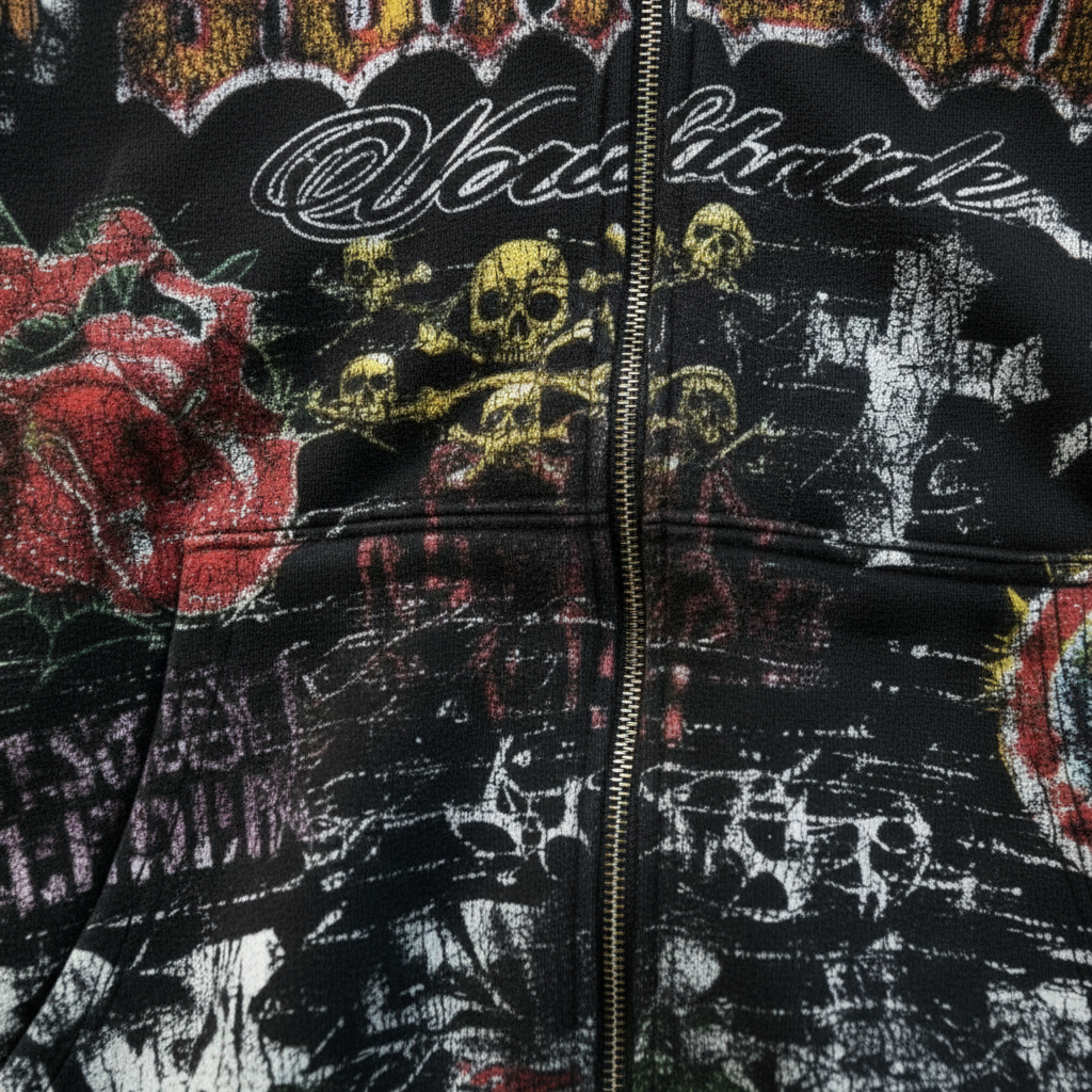 Black SunCity Retro Hoodie — Extreme Close Up