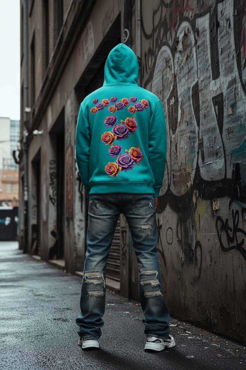 Classy Rose Hoodie — Back View Same Model