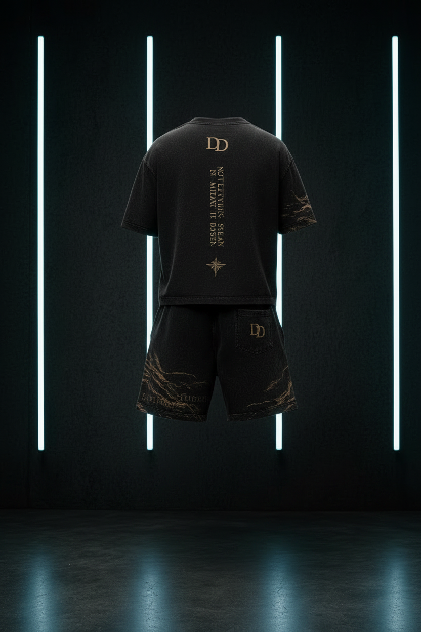 DèɛpEŋD Go Within Short Set — Back View Ghost Mannequin Neon