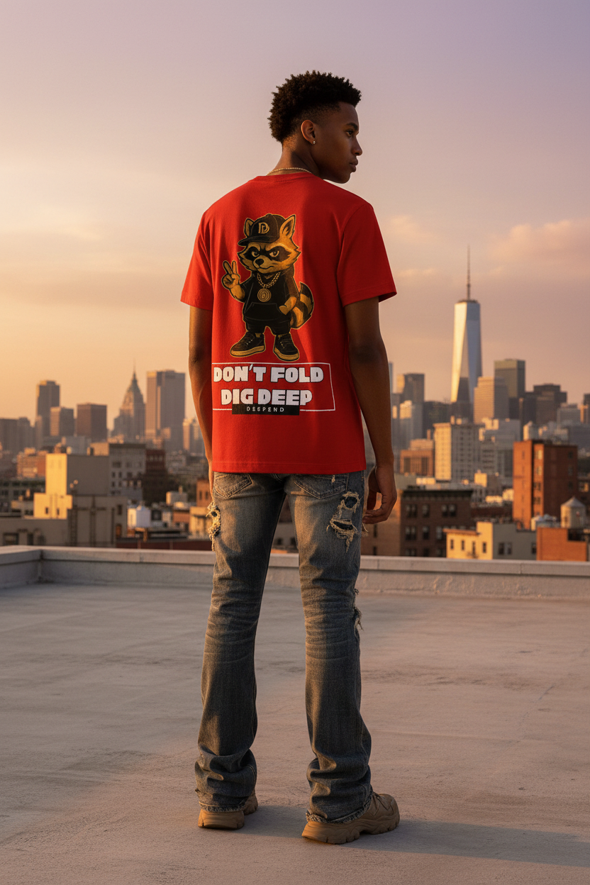 Don't Fold Tee — Back View Rooftop