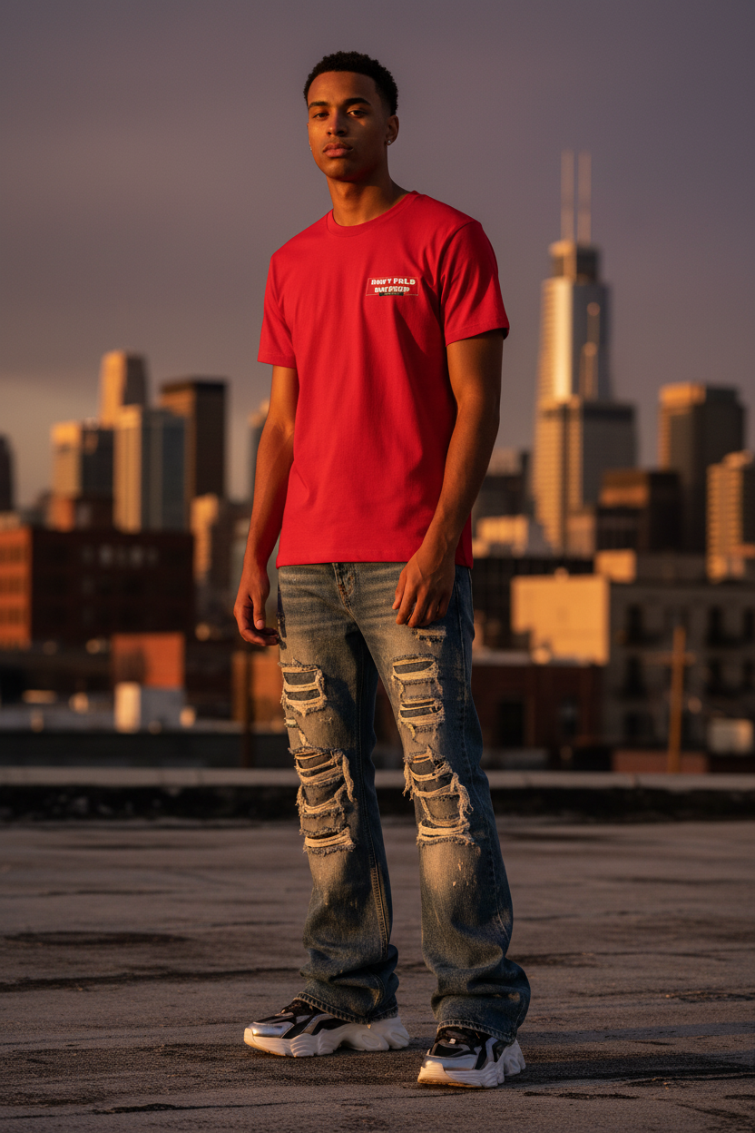 Don't Fold Tee — Rooftop Model Shot
