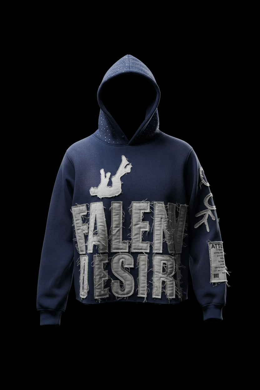 Fallen Desire Hoodie – Blue 3D Mockup