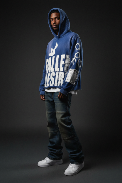 Fallen Desire Hoodie – Blue, Stacked Flares + AF1s