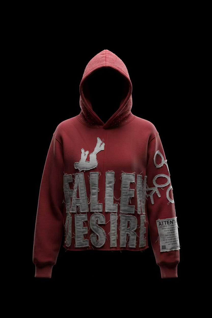 Fallen Desire Hoodie – Red 3D Mockup