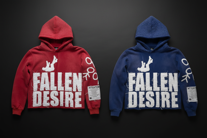 Fallen Desire Hoodie – Red & Blue Flat Lay