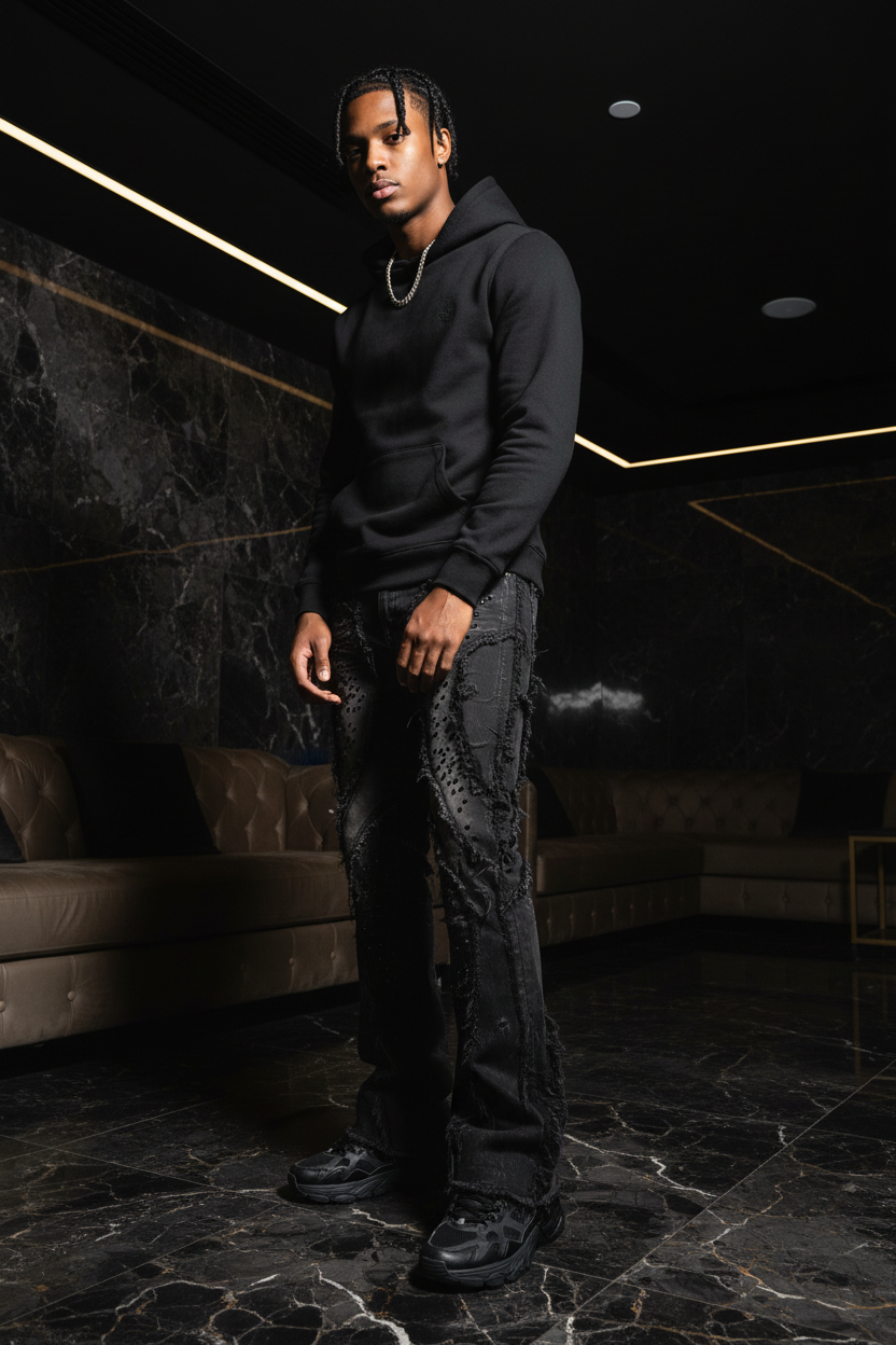 Frost Originals Rhinestone Stacked Jeans – Model Shot