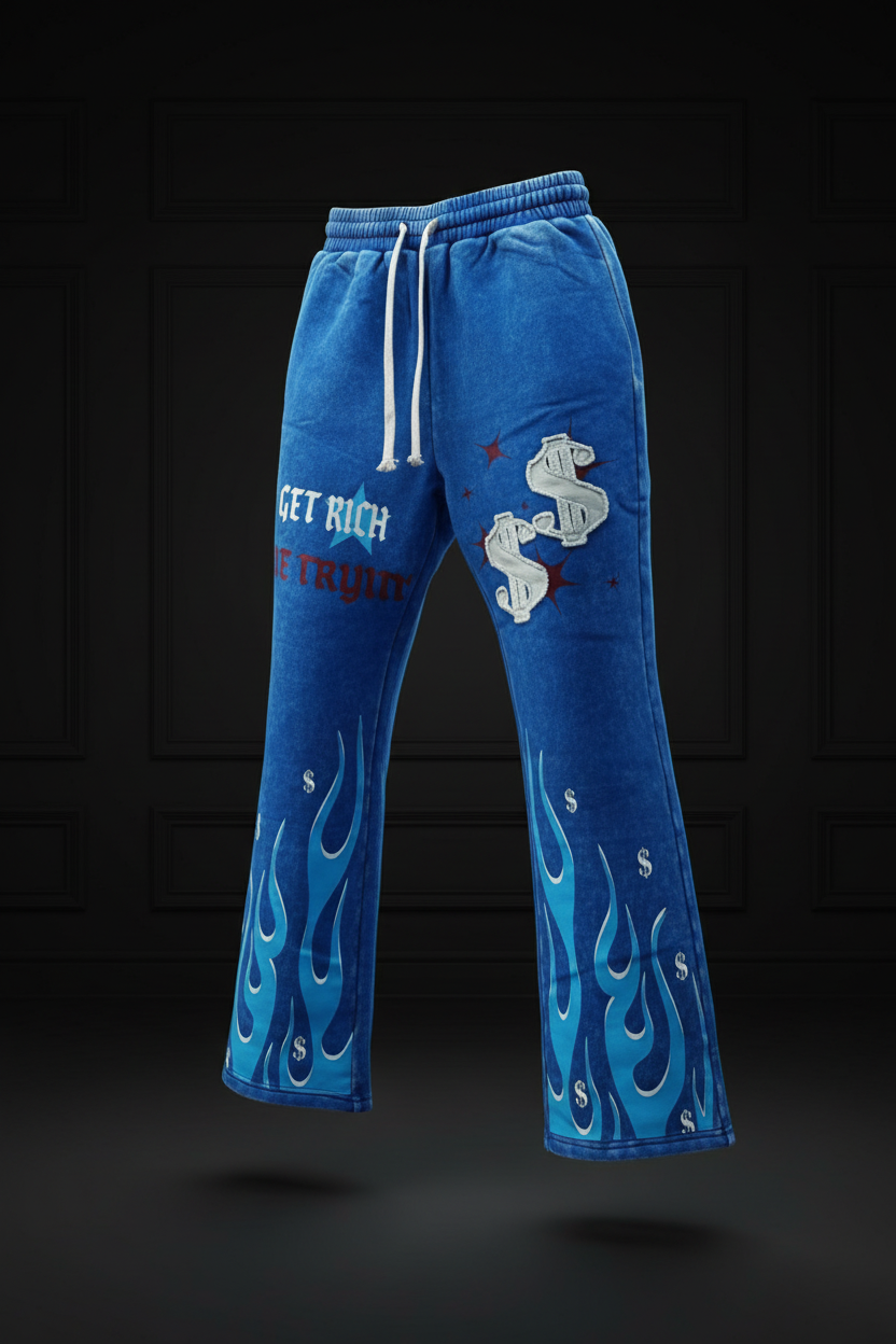 Get Rich Die Tryin – Blue Flame Joggers Ghost Mockup