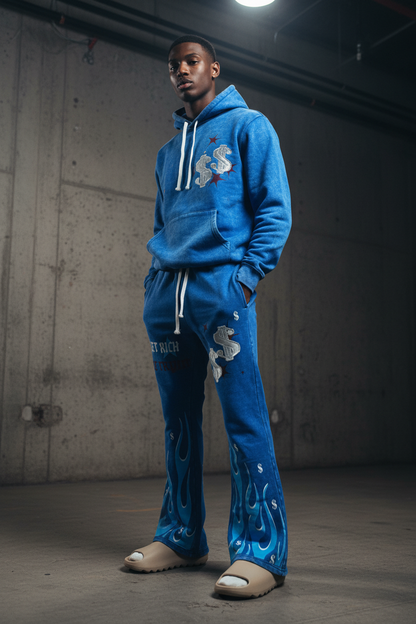 Get Rich Die Tryin – Blue Flame Joggers Model Shot