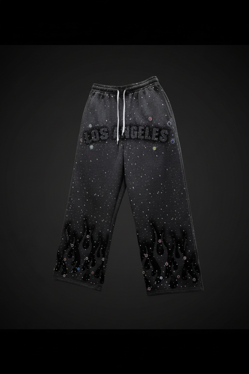 LOS ANGELES Rhinestone Joggers – 3D Ghost Mockup