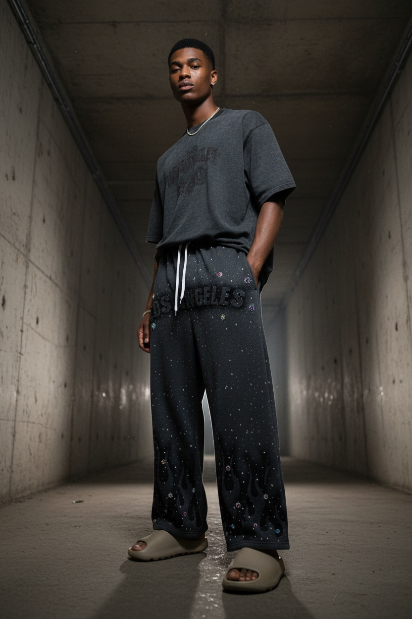 LOS ANGELES Rhinestone Joggers – Model Shot