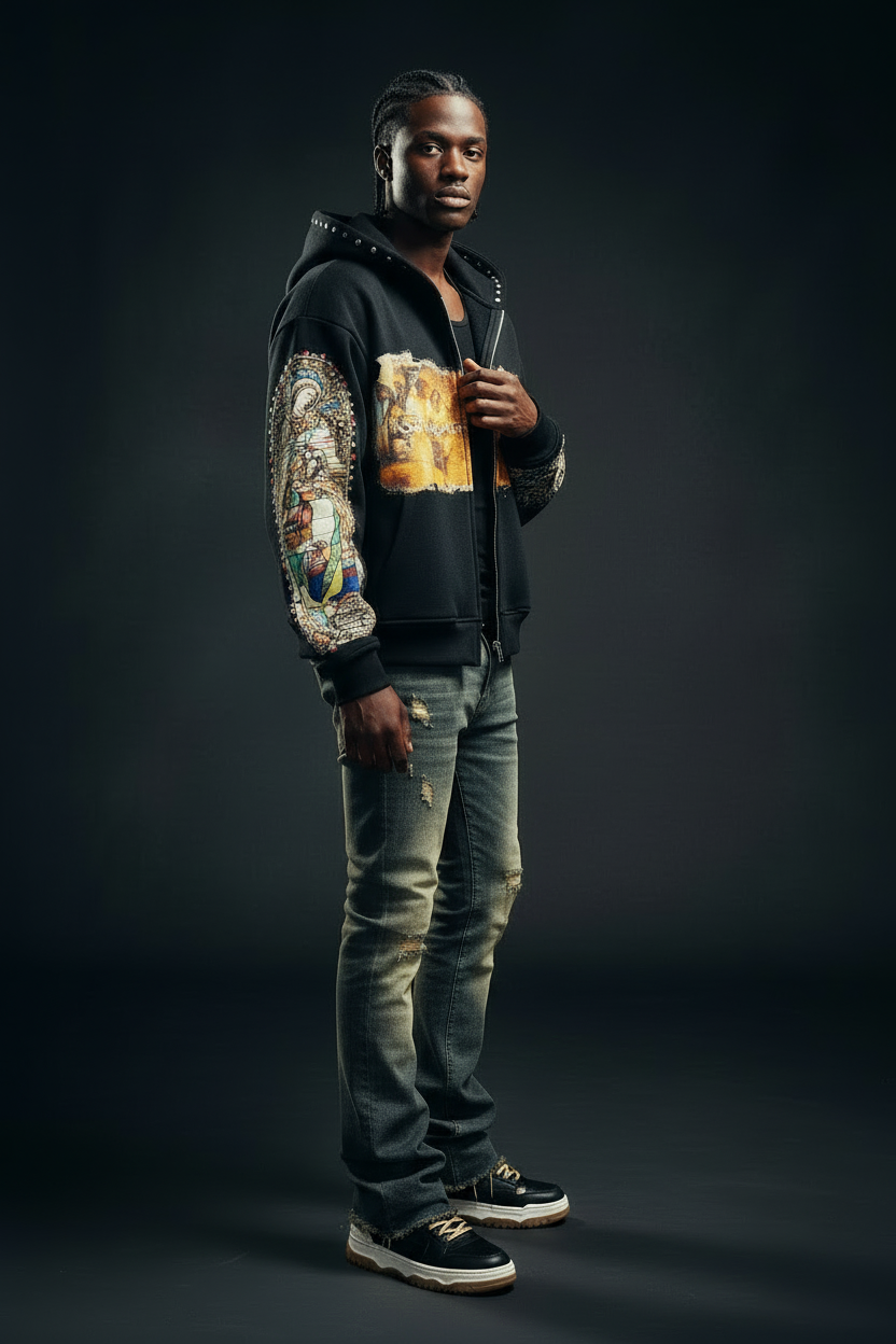 Merry Mary Hoodie - Closed, Three-Quarter Angle