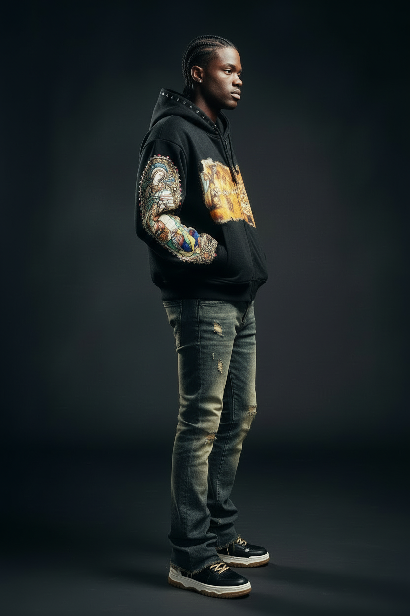 Merry Mary Hoodie - Side Profile Zipped Up