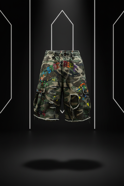 Misfit Graffiti Camo Cargo Shorts Mockup 1