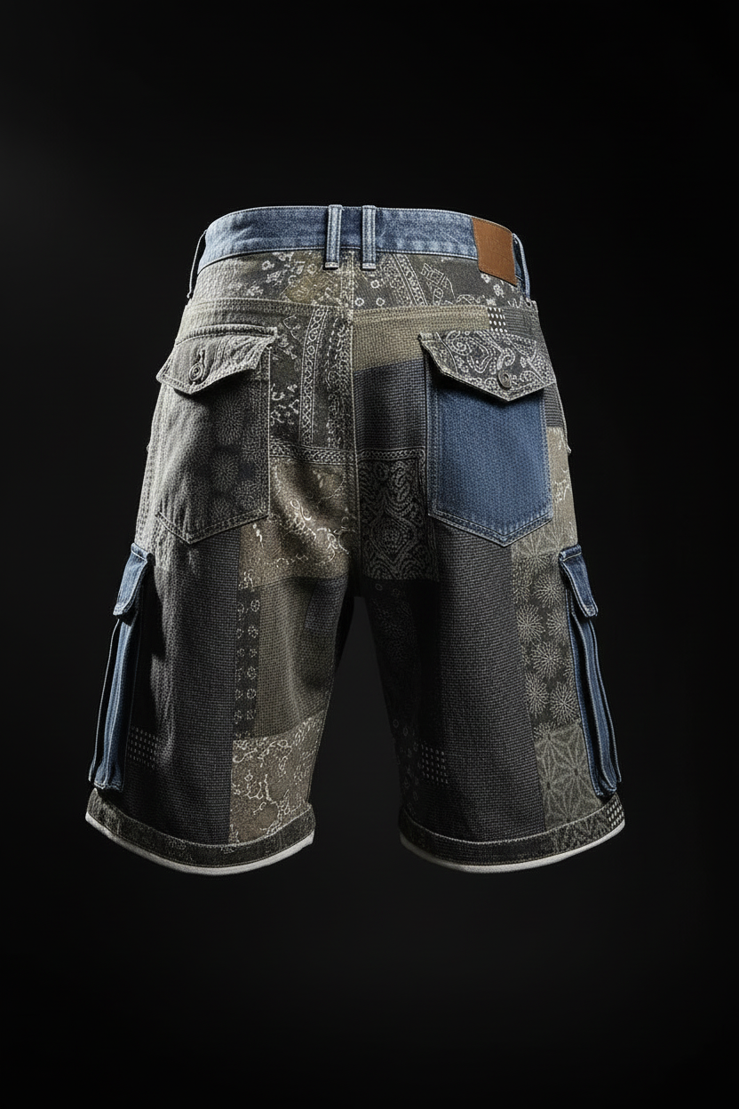 Mixed Design Blocked Quarter Shorts – Back View Black Studio