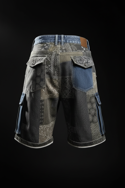 Mixed Design Blocked Quarter Shorts – Back View Black Studio