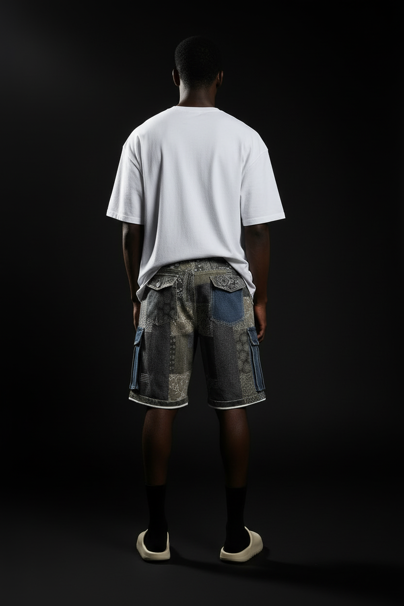 Mixed Design Blocked Quarter Shorts – Model Back Shot