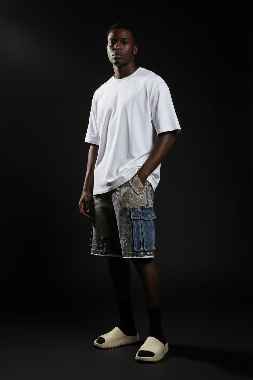 Mixed Design Blocked Quarter Shorts – Model Shot