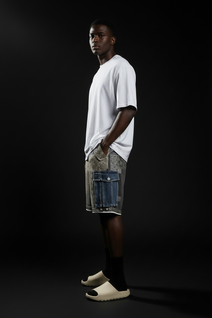 Mixed Design Blocked Quarter Shorts – Model Side Shot