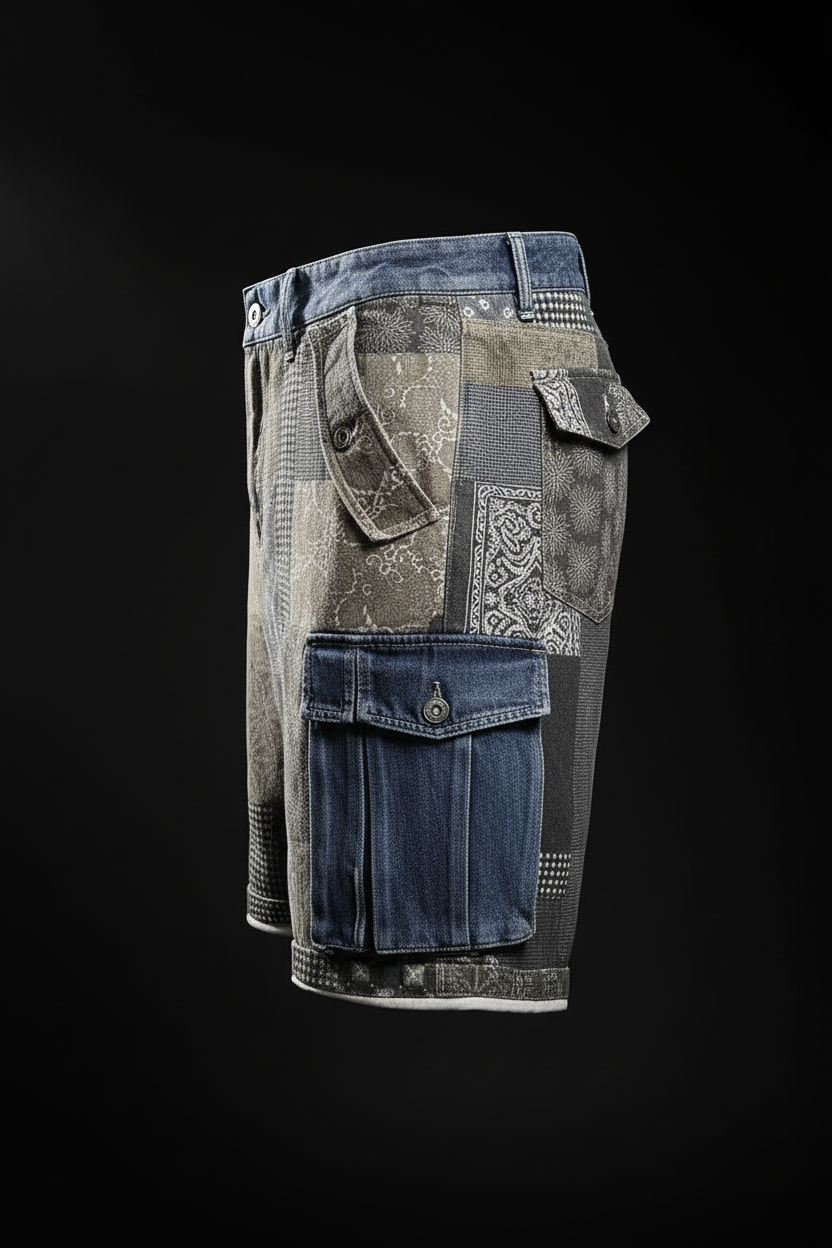 Mixed Design Blocked Quarter Shorts – Side View Black Studio