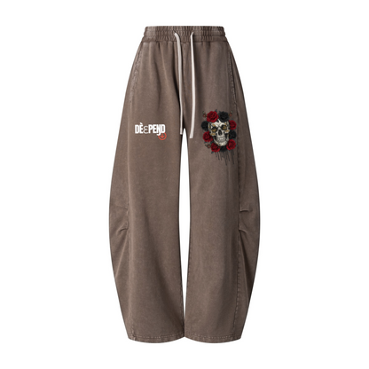 320GSM Heavyweight Cotton Slub Snow Wash Curved Leg Pants Vintage Dark Brown