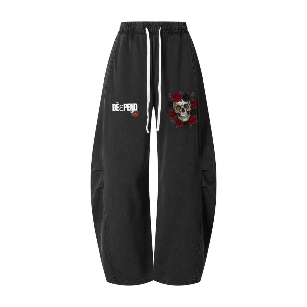 320GSM Heavyweight Cotton Slub Snow Wash Curved Leg Pants Vintage Black
