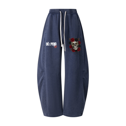 320GSM Heavyweight Cotton Slub Snow Wash Curved Leg Pants Vintage Royal Blue