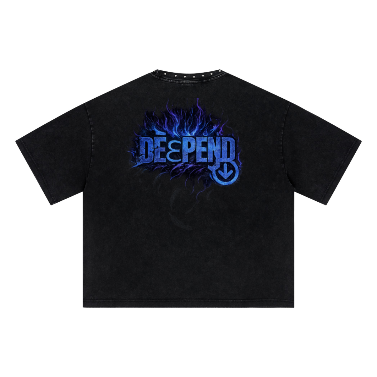 310GSM Men’s Boxy-Fit Distressed Fried-Color Snow-Wash Studded Loose T-shirt Vintage black
