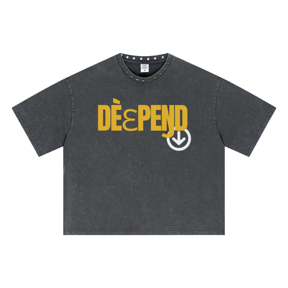 310GSM Men’s Boxy-Fit Distressed Fried-Color Snow-Wash Studded Loose T-shirt Vintage dark gray
