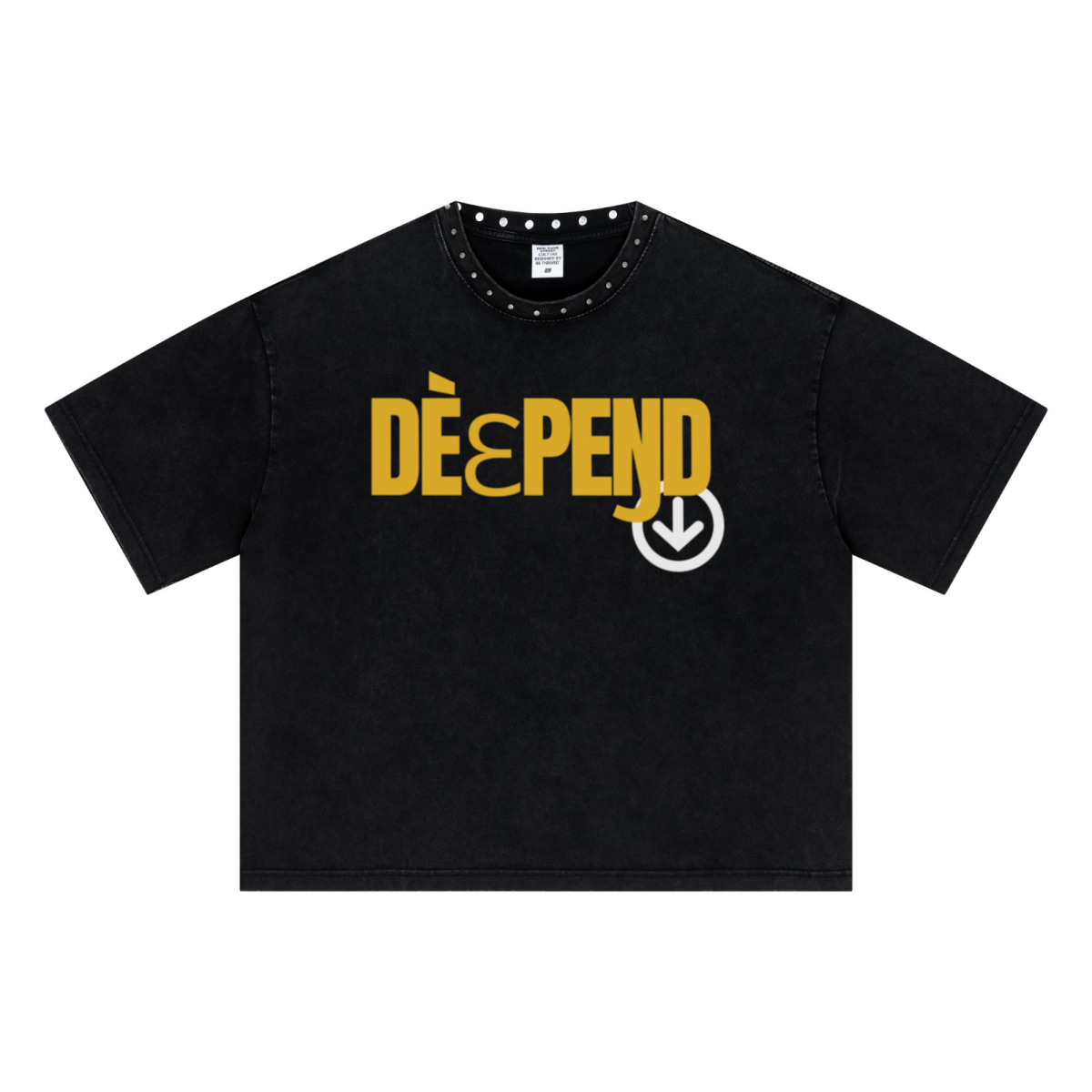 310GSM Men’s Boxy-Fit Distressed Fried-Color Snow-Wash Studded Loose T-shirt Vintage black