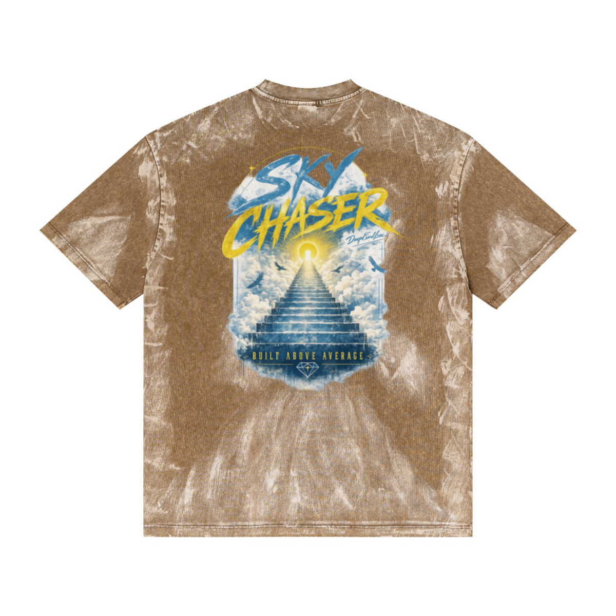 260GSM Unisex Painted Pigment-Wash T-shirt Coffee Brown