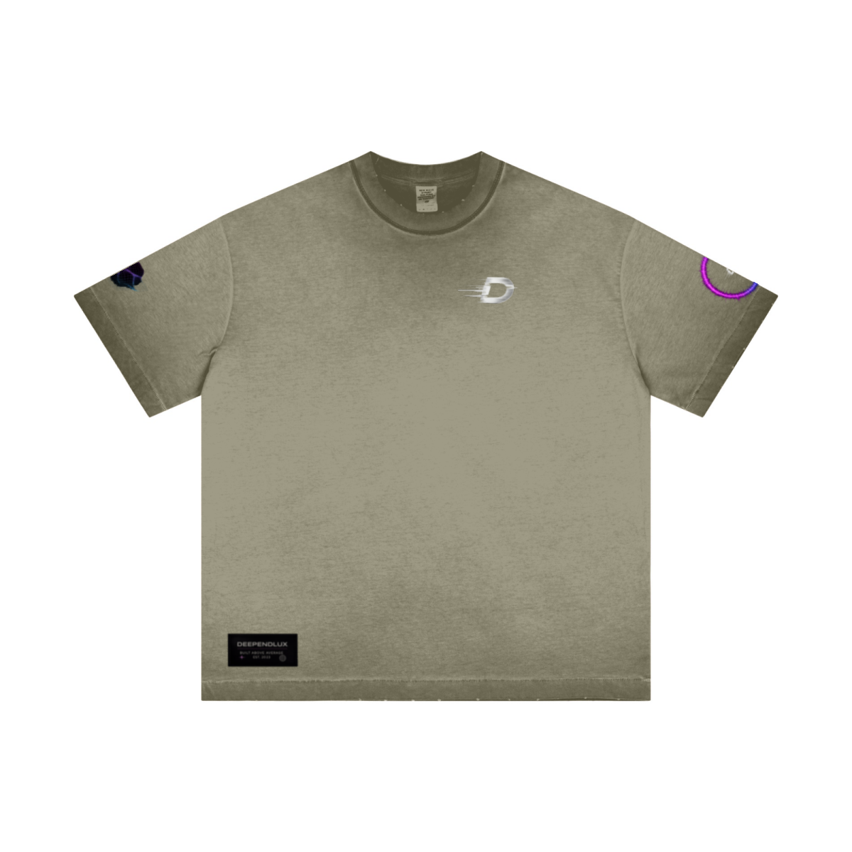 275GSM Unisex Raw-Edge Reverse-Wash Fried-Color T-shirt Washed Military Green