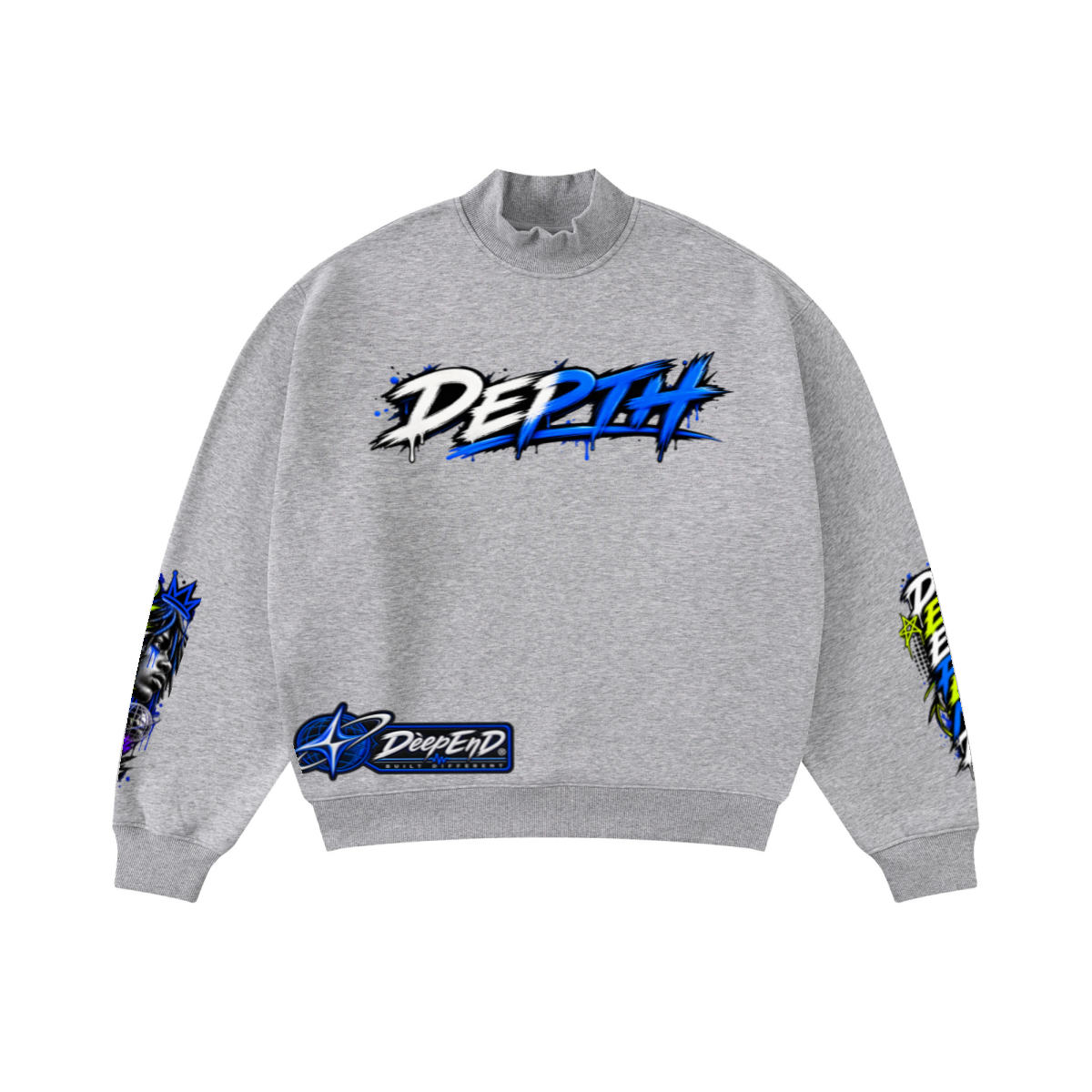 345GSM Men's Relaxed-Fit Fleece-Lined Mock-Neck Sweatshirt Heathered Grey