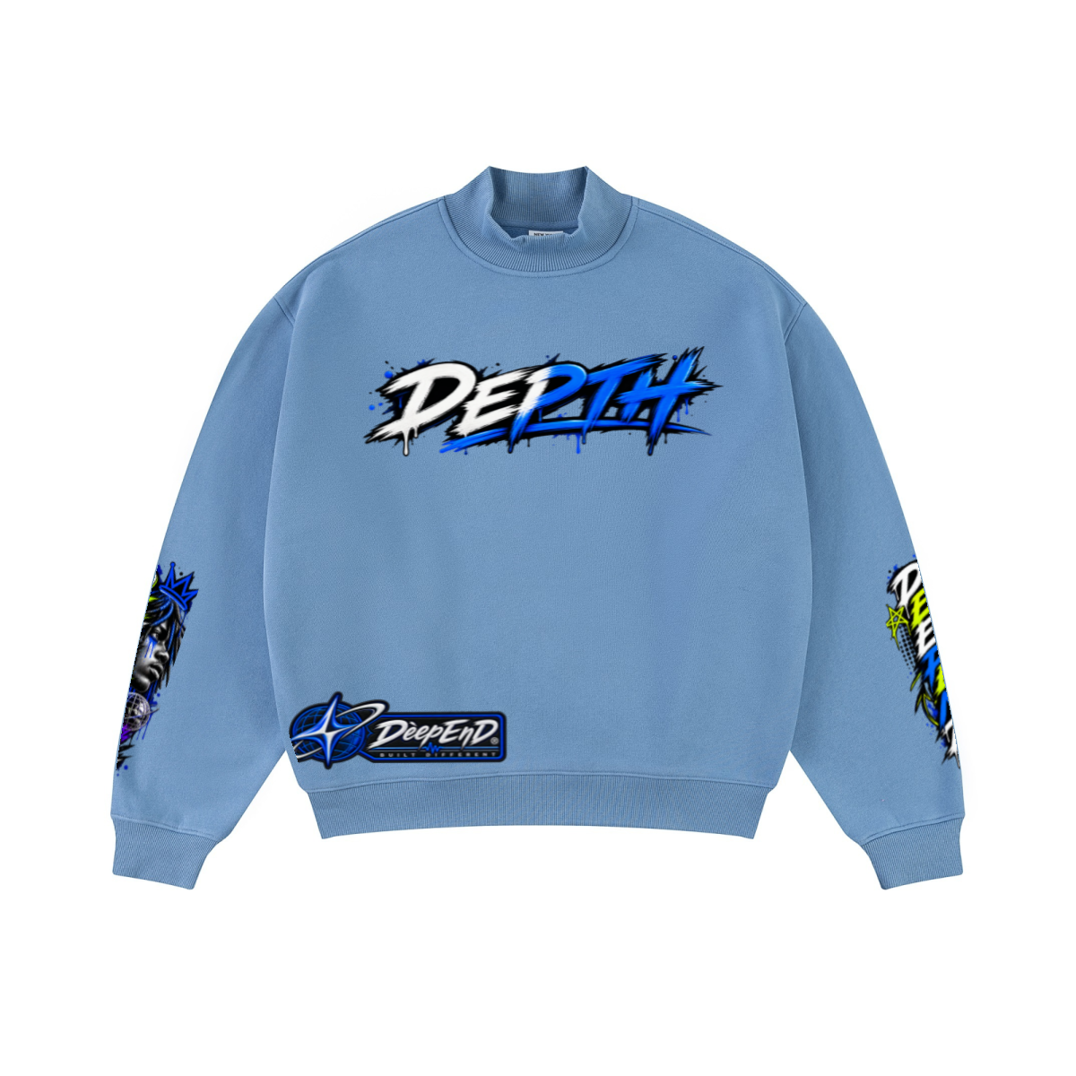 345GSM Men's Relaxed-Fit Fleece-Lined Mock-Neck Sweatshirt Medium Blue