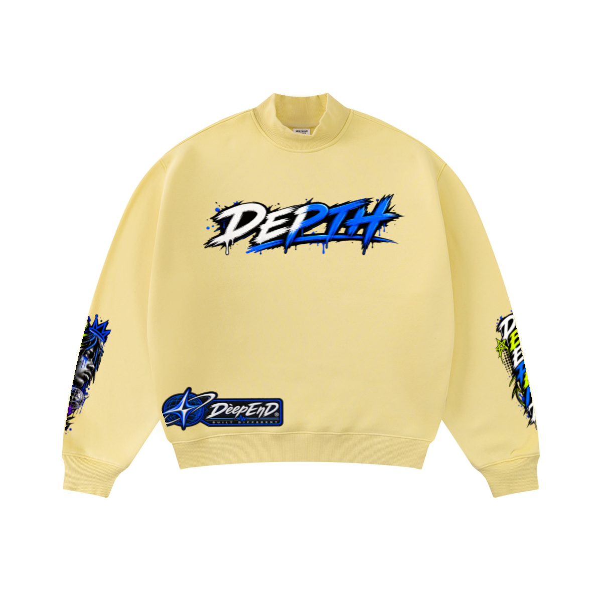 345GSM Men's Relaxed-Fit Fleece-Lined Mock-Neck Sweatshirt Light Yellow