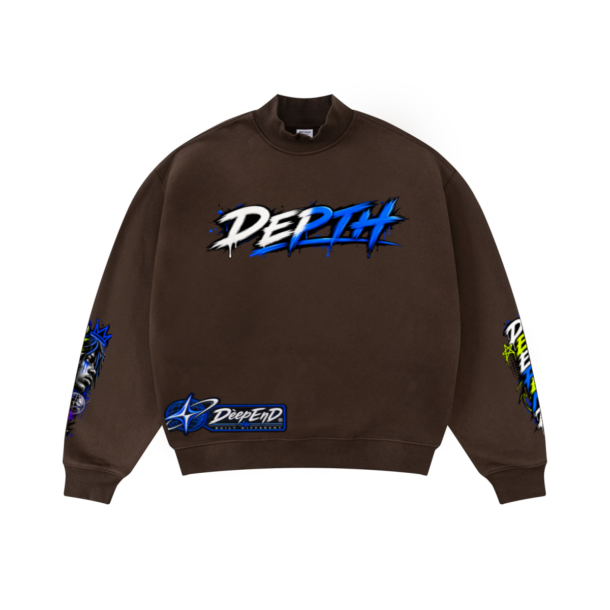 345GSM Men's Relaxed-Fit Fleece-Lined Mock-Neck Sweatshirt Brown