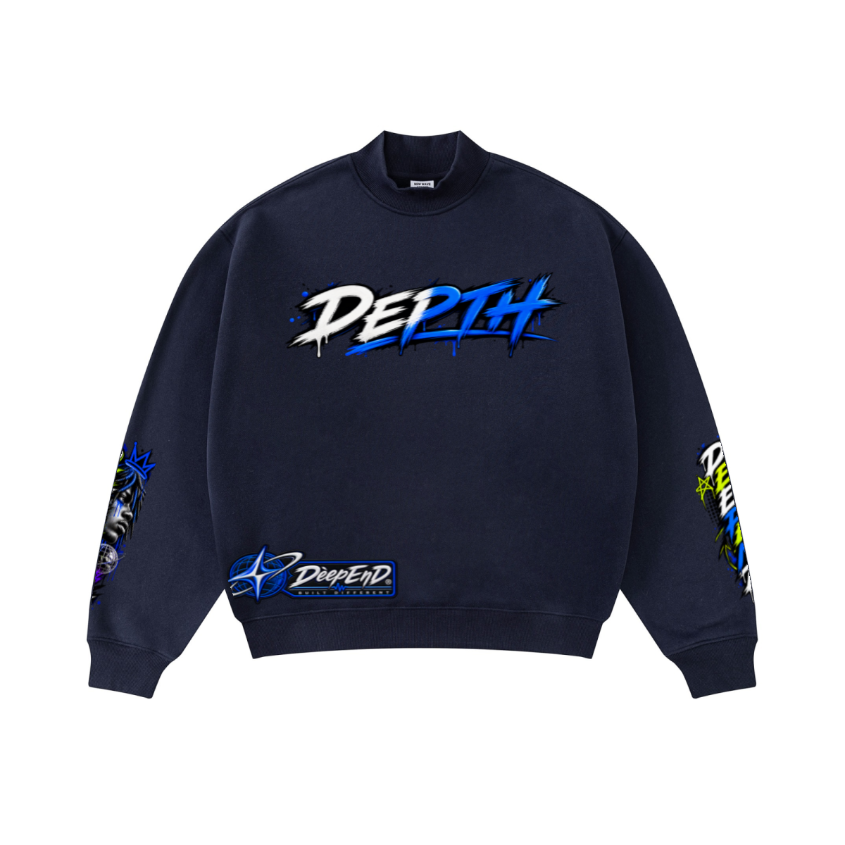 345GSM Men's Relaxed-Fit Fleece-Lined Mock-Neck Sweatshirt Midnight Blue