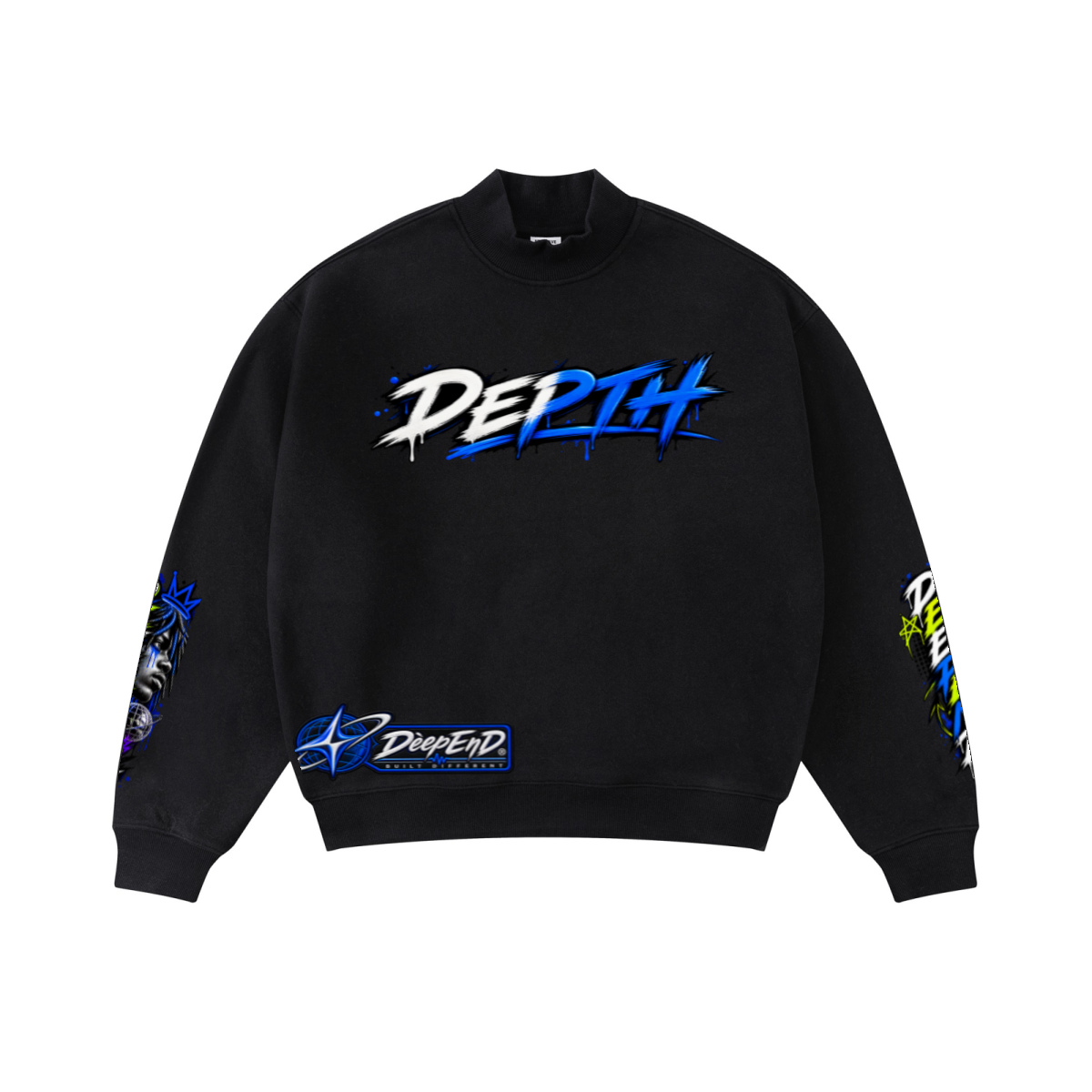 345GSM Men's Relaxed-Fit Fleece-Lined Mock-Neck Sweatshirt Black