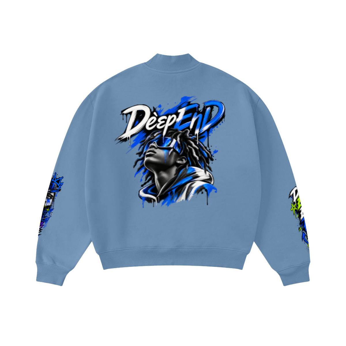 345GSM Men's Relaxed-Fit Fleece-Lined Mock-Neck Sweatshirt Medium Blue