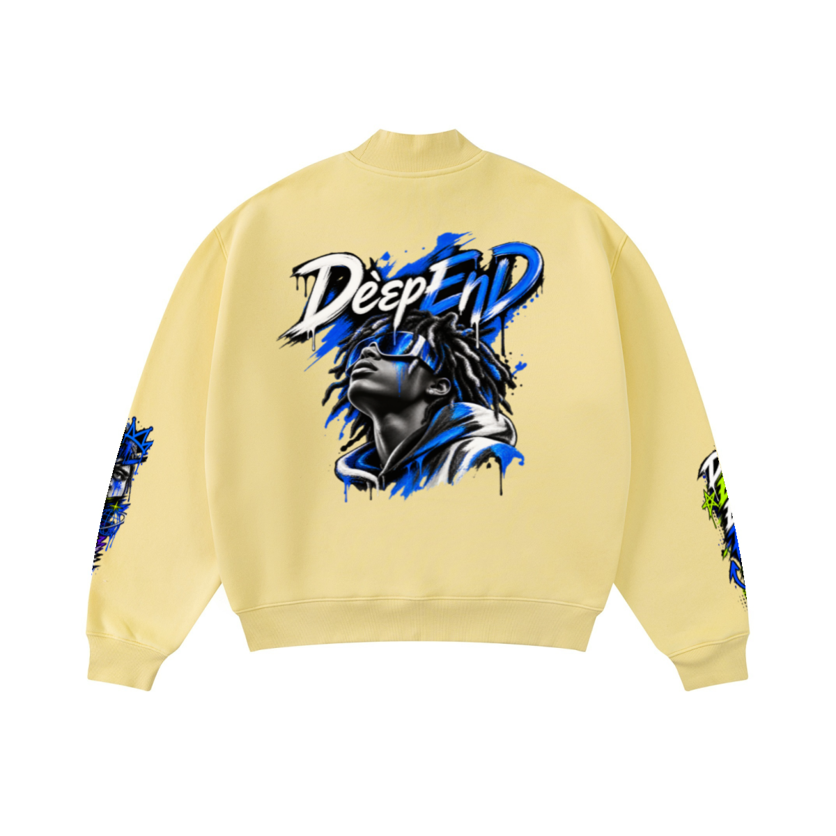 345GSM Men's Relaxed-Fit Fleece-Lined Mock-Neck Sweatshirt Light Yellow