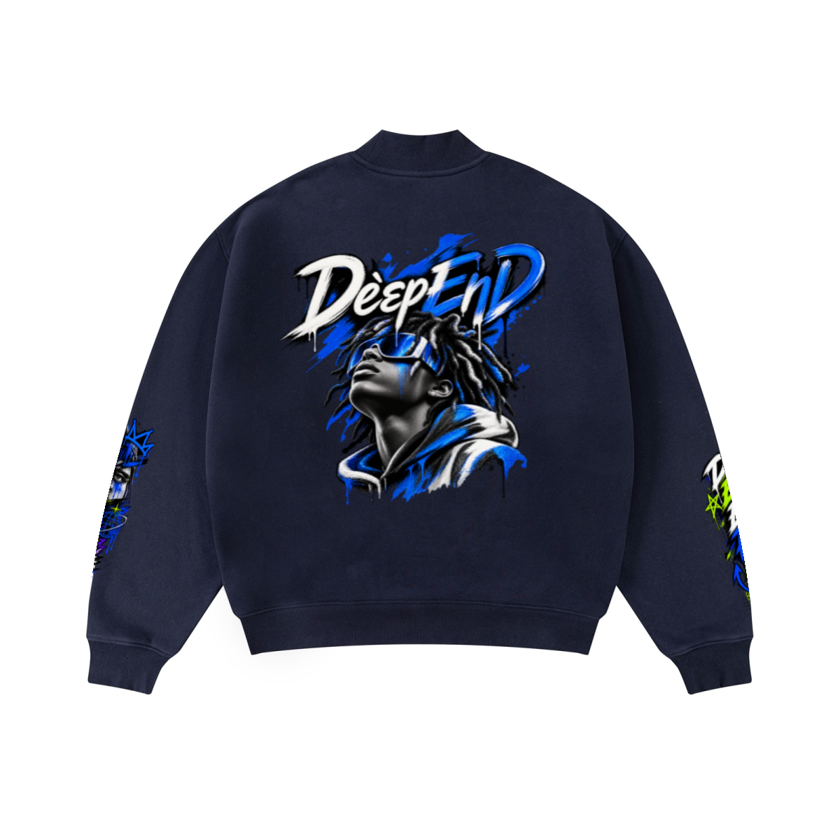 345GSM Men's Relaxed-Fit Fleece-Lined Mock-Neck Sweatshirt Midnight Blue