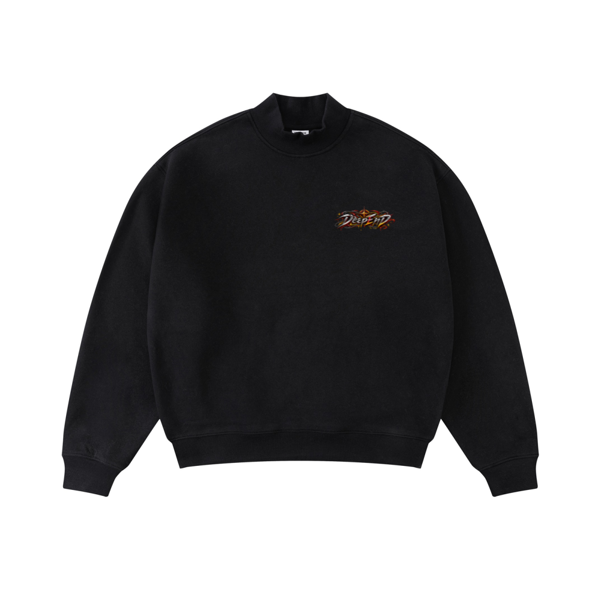 345GSM Men's Relaxed-Fit Fleece-Lined Mock-Neck Sweatshirt Black