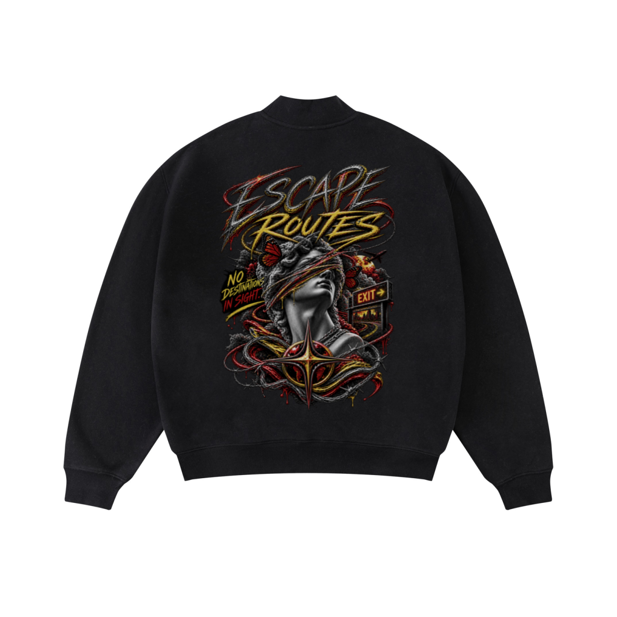 345GSM Men's Relaxed-Fit Fleece-Lined Mock-Neck Sweatshirt Black