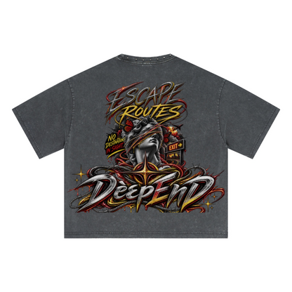 310GSM Men’s Boxy-Fit Distressed Fried-Color Snow-Wash Studded Loose T-shirt Vintage dark gray