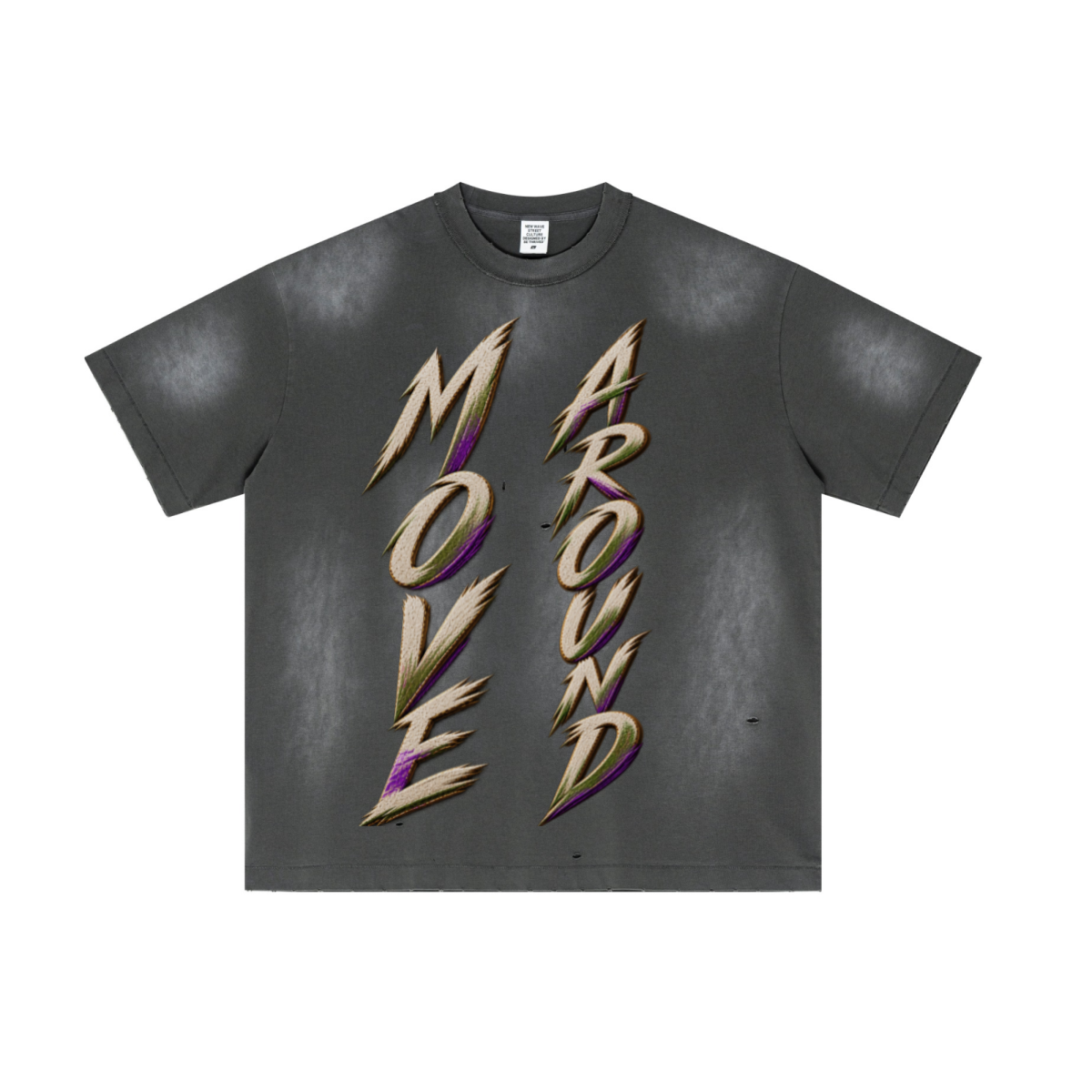 285GSM Unisex Vintage-Wash Ripped Raw-Edge T-Shirt Vintage Dark Grey