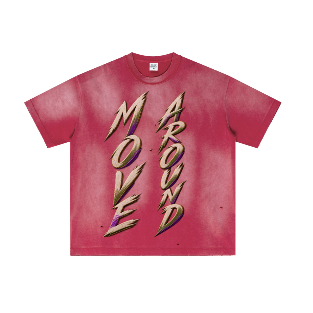 285GSM Unisex Vintage-Wash Ripped Raw-Edge T-Shirt Vintage Red